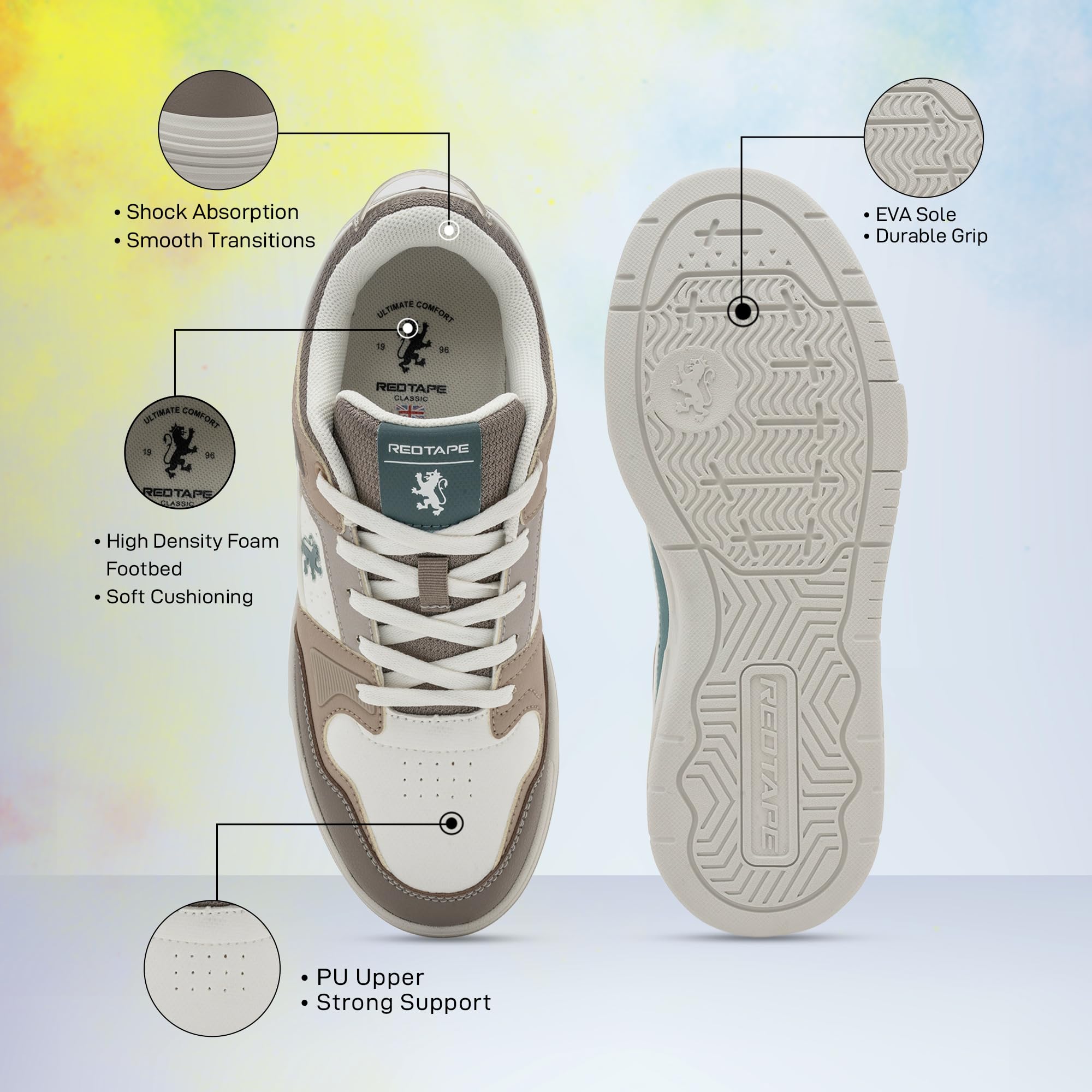 Red Tape Men's Retro Fashion Sneakers, Lightweight Chunky Platform Low Top Casual Lace-Up Shoes with Cushioned Insole, Non-Slip Sole, Ideal for Office, Travel, Outdoor & Daily Wear - Image 6