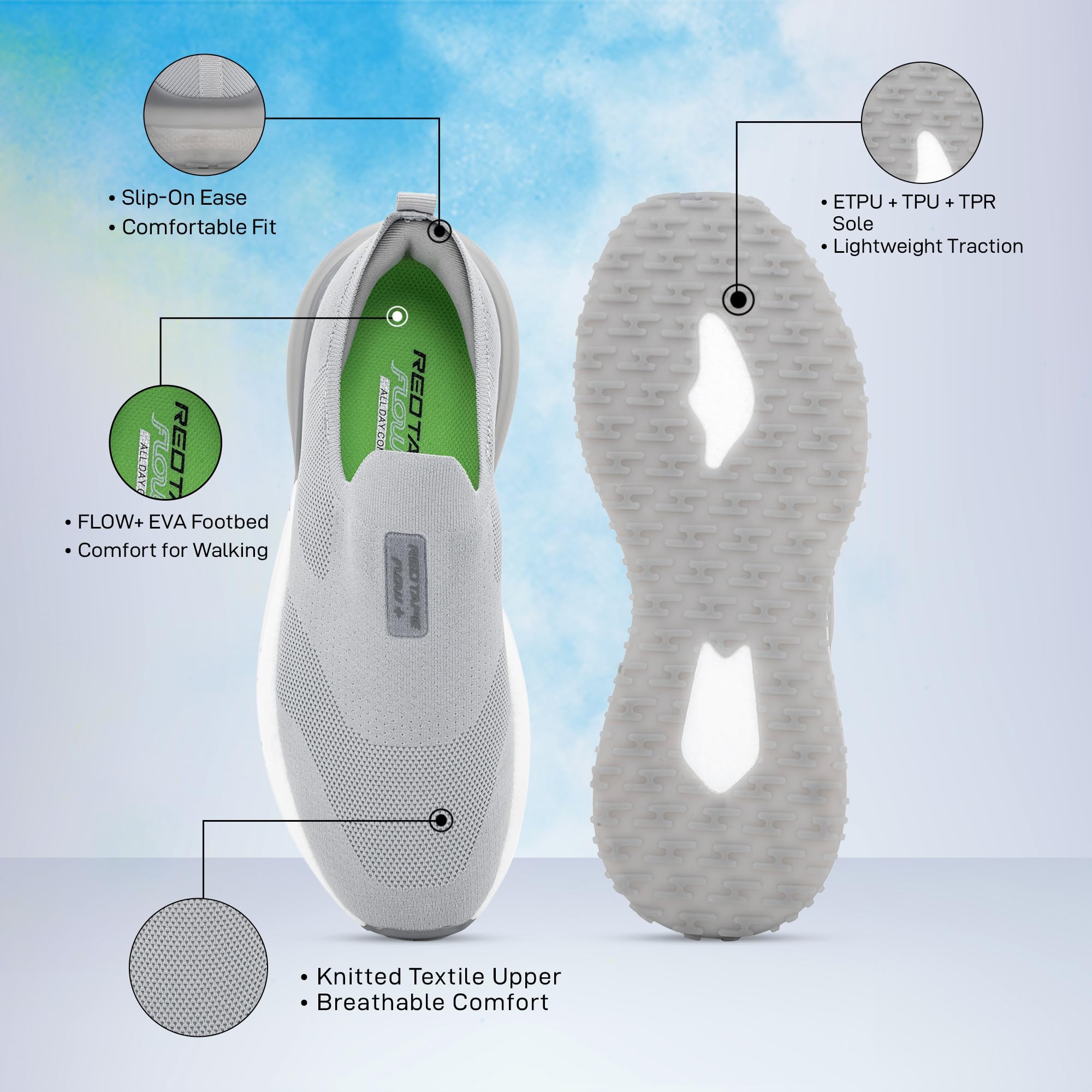 Red Tape Men’s Slip-On Fashion Sneakers, Lightweight Casual Mens Shoes with Cushioned Insole, Anti-Slip Rubber Sole, Comfortable for Walking, Running, Gym, Daily Office Wear & Travel - Image 5